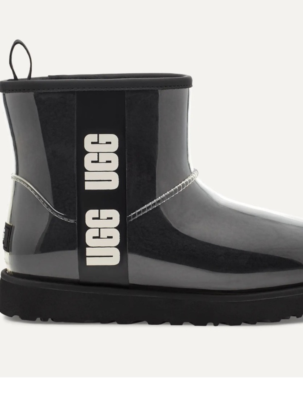 UGG Kids Black Gloss Rain Boot With Logo Side Panel - size 5 kids/7 women’s